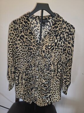 INC International Concepts Leopard Print Button-Front Blouse in Tan and Black